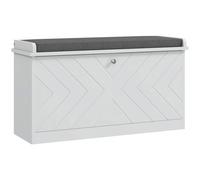 HOMCOM Banco Zapatero con Asiento Moderno Banco con Almacenaje Mueble Zapatero con Banco de Madera con Estantes Ajustables y Cojín Acolchado para 8 Pares de Zapatos 80x26x48 cm Blanco