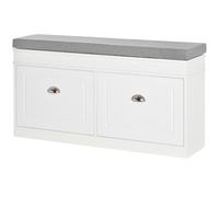 HOMCOM Banco Zapatero para 8 Pares con 2 Cajones 104x24x55 cm Blanco | Banco de Almacenamiento, de Zapatos, Estantes Ajustables, Cojín Acolchado, para Entrada Pasillo