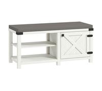 Homcom banco zapatero rústico zapatero con asiento organizador de zapatos con compartimentos cojín para 7 pares de zapatos para entrada salón dormitorio 100x40x48 cm blanco grisáceo y gris