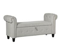 HOMCOM Banqueta Pie de Cama con Almacenamiento y Reposabrazos para Dormitorio Salón Pasillo 146,5x49x74,5 cm Gris Claro Aosom España