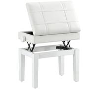 HOMCOM Banqueta taburete asiento para piano con cofre integrado, altura regulable, madera de hevea, asiento con revestimiento sintético, blanco