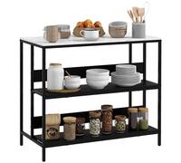 HOMCOM Barra de Cocina de Isla con Estantes, Estante de Cocina con Encimera Efecto Mármol y Estructura Metálica, 100x50x90cm, Blanco y Negro