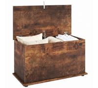 HOMCOM Baúl contenedor de interior 102 l con tapa de seguridad, baúl contenedor para salón y entrada, banco contenedor, 80 x 40 x 45 cm, marrón rústico