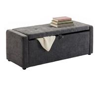 HOMCOM Baúl de 142 l, puf contenedor reposapiés, 122 x 48 x 44 cm, asiento amplio acolchado, banco contenedor de tela efecto lino, capacidad 200 kg, para dormitorio, salón, entrada, color gris oscuro
