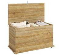 HOMCOM Baúl de Almacenaje 102L con Bisagra de Seguridad 80x40x45 cm Roble