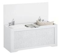 Homcom baúl de almacenaje 108l, banco de almacenaje con panel de ratán, tapa elevable, brazos de soporte, diseño sin tiradores, para recibidor, pasillo, dormitorio, salón, 80x40x45 cm, blanco