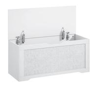 Homcom baúl de almacenaje 108l, banco de almacenaje con panel de ratán, tapa elevable, brazos de soporte, diseño sin tiradores, para recibidor, pasillo, dormitorio, salón, 80x40x45 cm, blanco
