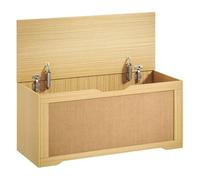 Homcom baúl de almacenaje 136l, banco de almacenaje con panel de ratán, tapa elevable, brazos de soporte, diseño sin tiradores, para recibidor, pasillo, dormitorio, salón, 100x40x45 cm, roble