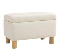 HOMCOM Baúl de Almacenaje para Dormitorio 33L Puff Almacenaje Tapizado en PU Banco de Almacenaje con Patas de Madera para Pasillo Salón 60x38x40 cm Crema