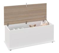 HOMCOM Baúl de Almacenaje, Banco de Almacenaje con Bisagra de Seguridad, Estilo Moderno, para Pasillo, Dormitorio, Salón, 100x40x40 cm, Roble y Blanco