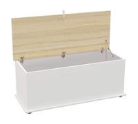 HOMCOM Baúl de Almacenaje, Banco de Almacenaje con Bisagra de Seguridad, Estilo Moderno, para Pasillo, Dormitorio, Salón, 100x40x40 cm, Roble y Blanco