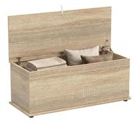 Homcom baúl de almacenaje, banco de almacenaje, banco zapatero con bisagra de seguridad, estilo moderno, para pasillo, dormitorio, salón, 100x40x40 cm, roble