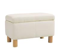 HOMCOM Baúl de Almacenaje para Dormitorio 33L Puff Almacenaje Tapizado en PU Banco de Almacenaje con Patas de Madera para Pasillo Salón 60x38x40 cm Crema