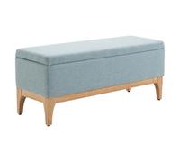HOMCOM Baúl de Almacenaje para Dormitorio 72L Puff Almacenaje Tapizado en Lino Banco de Almacenaje con Patas de Madera y Almohadillas Ajustables para Entrada Salón 110x39x45 cm Gris Azulado