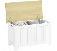 HOMCOM Baúl de Almacenaje para Dormitorio 80,5x40x46,4 cm Natural y Blanco
