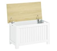 Homcom baúl de almacenaje para dormitorio 90 l banco de almacenaje con tapa baúl de almacenaje versátil con bisagra de seguridad para pasillo salón 80,5x40x46,4 cm natural y blanco