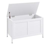 HOMCOM Baúl de Almacenaje para Dormitorio 95 L Banco de Almacenaje con Tapa Bisagra de Seguridad para Pasillo Salón 80x40x50 cm Blanco Veteado