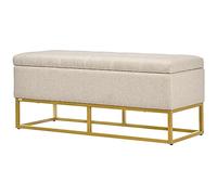 HOMCOM Baúl de Almacenaje para Dormitorio Puff de Almacenaje Tapizado de Lino Sintético con Tapa Abatible y Patas de Acero para Salón 110x44x48 cm Beige
