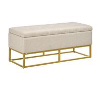HOMCOM Banqueta con Almacenamiento Banco Rectangular Tapizado en Lino con Tapa Abatible y Patas de Acero 110x44x48 cm Beige Aosom España