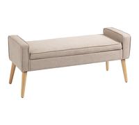 HOMCOM Baúl de Almacenaje Tapizado en Lino con Tapa Abatible Patas de Madera para Dormitorio Salón Espacioso Beige Aosom España