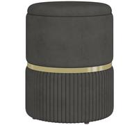 HOMCOM Baúl de Almacenaje Tapizado en Terciopelo para Dormitorio - Puff con Banco y Patas Antideslizantes - Ø36x44 cm Gris