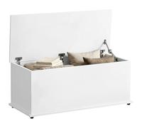 HOMCOM Baúl de Almacenamiento de Madera Taburete para Almacenaje con Tapa para Dormitorio Salón Carga Max. 120 kg 100x40x40 cm Blanco