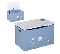 HOMCOM Baúl juguetes madera, asa lateral, bisagra seguridad, Azul