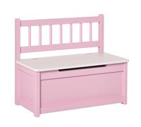 HOMCOM Baúl para Juguetes Banco Almacenaje para Niños con Respaldo y Tapa Amortiguadora Carga 40 kg para Salas de Juego Dormitorio 60x30x50 cm Rosa y Blanco