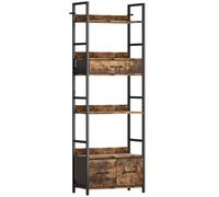 HOMCOM Biblioteca estantería de almacenamiento a 6 niveles con 4 estantes, 3 cajones de tela, 60x30x176cm, marrón rústico
