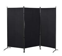 HOMCOM Biombo de 3 Paneles, Biombo Separador de Ambientes Plegable con 6 Pies de Metal, Divisor de Habitaciones, Salón, Dormitorio, 253x182 cm, Negro Negro 253x50x182 cm