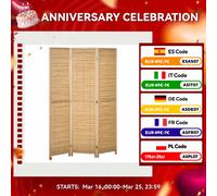 HOMCOM Biombo de 3 Paneles Plegable Estilo Rústico 120x1,8x170 cm Natural