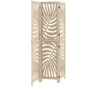 HOMCOM Biombo de 3 Paneles Separador de Ambientes Plegable 120x170 cm con Estampado de Hojas de Palma Tropical Biombo Separador Madera Natural 120x1.7x170 cm