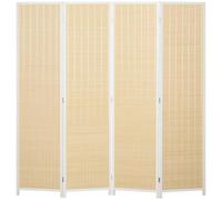 HOMCOM Biombo de 4 Paneles Plegable 180x180 cm Tejido a Mano de Bambú Blanco