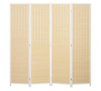 HOMCOM Biombo de 4 Paneles Plegable 180x180 cm Tejido a Mano de Bambú Blanco