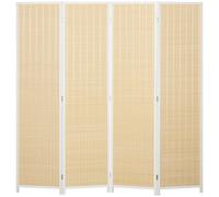 HOMCOM Biombo de 4 Paneles Plegable 180x180 cm Separador de Ambientes Tejido a Mano de Bambú Decoración para Salón Blanco