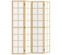 Homcom biombo de 4 paneles plegable, separador de ambientes con marco de madera, 160x170 cm, pantalla de privacidad para dormitorio, oficina, salón, natural