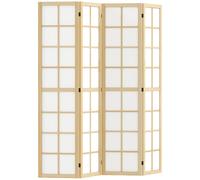 HOMCOM Biombo de 4 Paneles Plegable con Marco de Madera 160x170 cm Natural | Biombo Separador de Ambientes, Pantalla de Privacidad, Dormitorio Oficina Salón