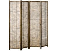 Homcom biombo de 4 paneles divisor de habitación plegable 160x1,8x170 cm separador de ambientes de madera y carrizo estilo rústico para oficina dormitorio salón natural 160 cm