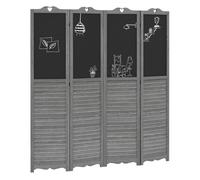 Biombo Separador de Ambientes Plegable de 4 Paneles de Madera con Pizarras para Dormitorio 162x172 cm Gris Caqui oscuro