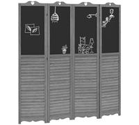 Homcom biombo de 4 piezas de madera, biombo separador de ambientes plegable con pizarras, divisor de habitaciones, dormitorio, 162x172 cm, gris y negro