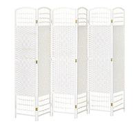HomCom Biombo separador 6 paneles plegable 242x170 cm para salón blanco/natural