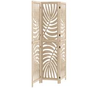 HOMCOM Biombo Divisor de Ambientes de 3 Paneles Plegable y Desmontable con Estampado de Hojas de Palma Tropical 120x1,7x170 cm