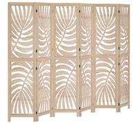 HOMCOM Biombo interior de madera 6 paneles 240 x 170 cm, plegable y portátil, motivo de hoja, diseño desmontable, madera natural