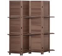 HOMCOM Biombo Plegable de 4 Paneles de Madera, 162x170 cm, Biombo Separador de Ambientes con 3 Estantes, Diseño de Persianas, Decoración para Dormitorio, Salón, Nogal Chocolate