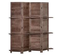 Homcom biombo plegable de 4 paneles de madera, 162x170 cm, biombo separador de ambientes con 3 estantes, diseño de persianas, decoración para dormitorio, salón, nogal
