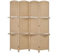 HOMCOM Biombo Plegable de 4 Paneles Separador de Ambientes con 2 Estantes de Exhibición 160x170 cm Natural Aosom España