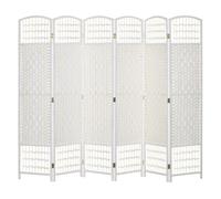 Homcom biombo plegable de 6 paneles, 240x170 cm, biombo separador de ambientes de cuerda de papel, marco de madera, decoración para dormitorio, salón, blanco