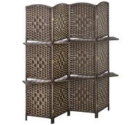 HOMCOM Biombo Separador de Ambientes 4 Paneles 160x170 cm con 2 Estantes de Exhibición Pantalla de Privacidad Plegable Marrón