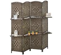 HOMCOM Biombo Separador de Ambientes de 4 Paneles 160x170 cm con 2 Estantes de Exhibición Pantalla de Privacidad Plegable Divisor para Oficina Dormitorio Marrón marrón 160x1.6x170 cm