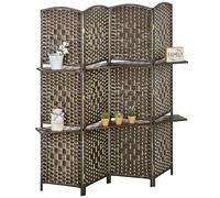 HOMCOM Biombo Separador de Ambientes de 4 Paneles 160x170 cm con 2 Estantes de Exhibición Pantalla de Privacidad Plegable Divisor para Oficina Dormitorio Marrón marrón 160x1.6x170 cm